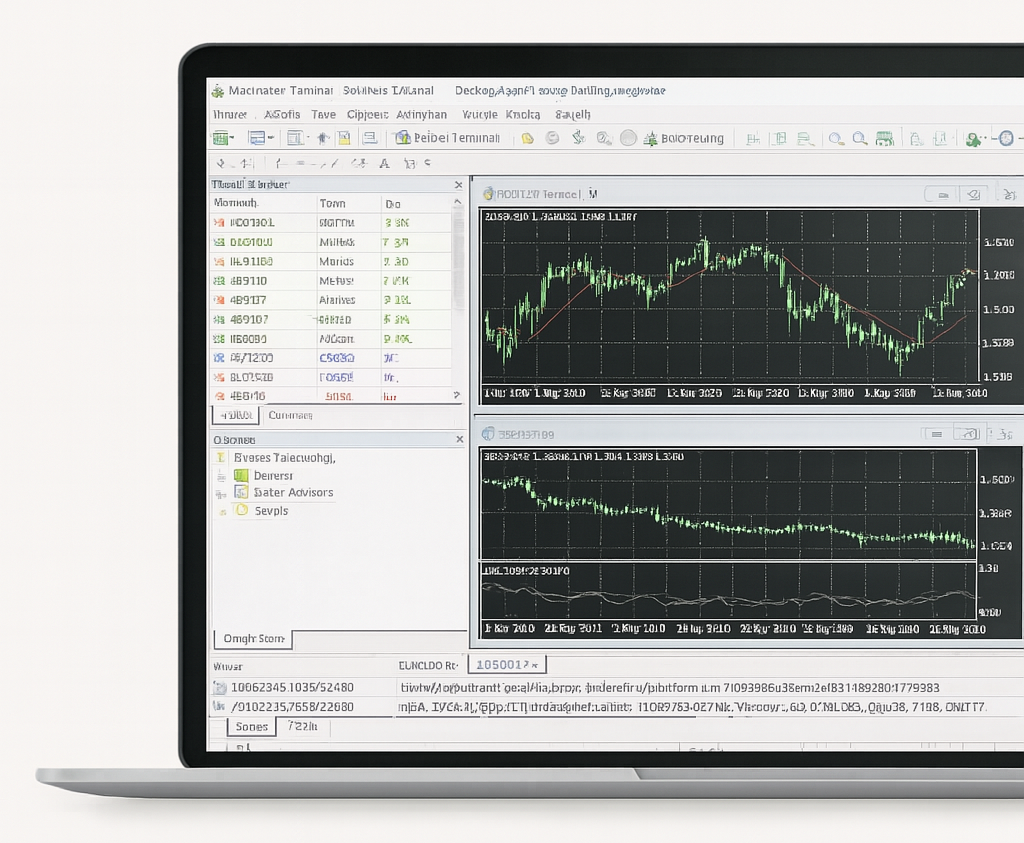 MetaTrader 4 platformunda Exness Türkiye kullanıcı arayüzü ve grafik ekranları açık bir dizüstü bilgisayar ekranında görüntüleniyor.