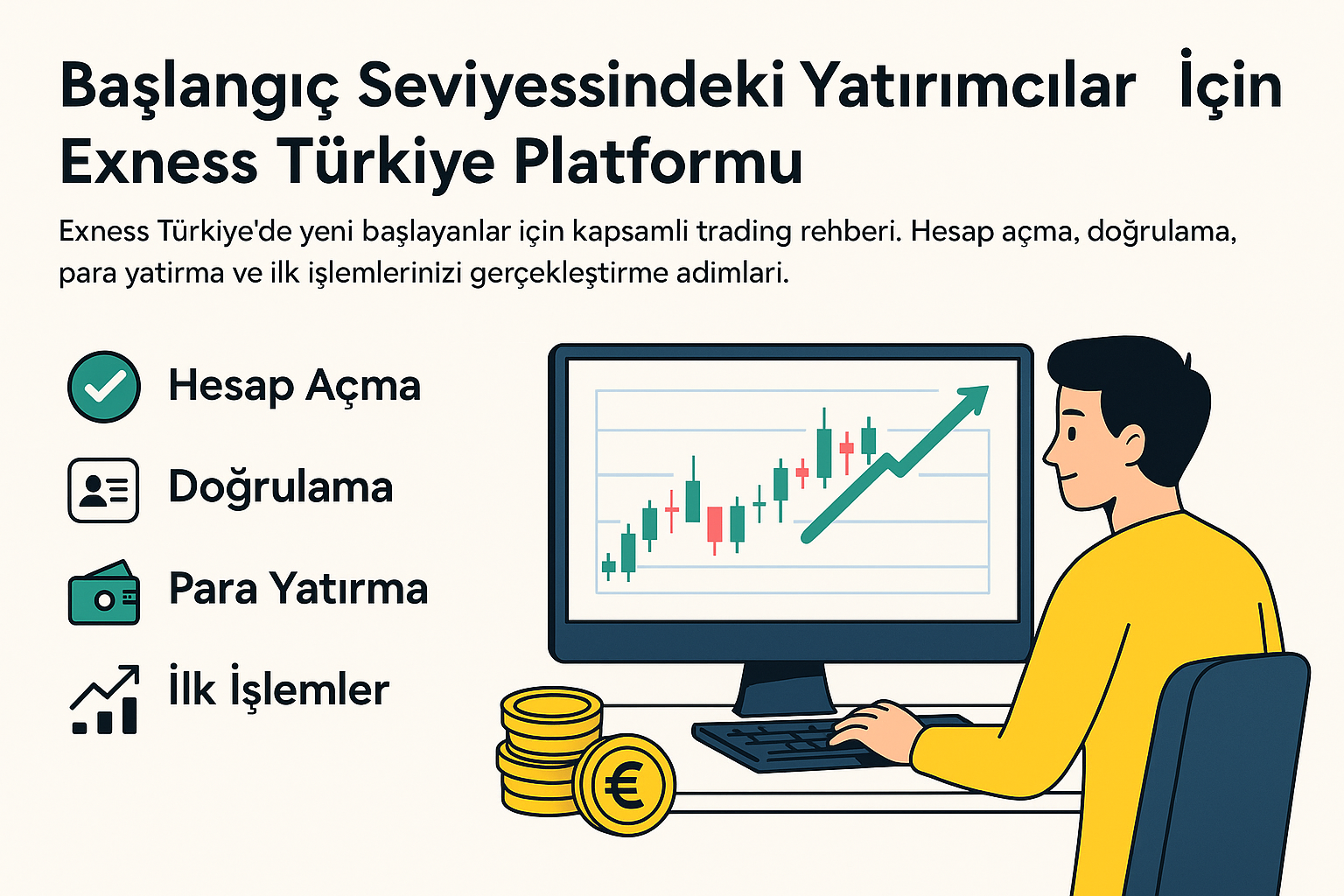 Exness Türkiye Başlangıç Seviyesi Yatırımcı Rehberi – Hesap Açma ve İlk İşlem Adımları Başlangıç Seviyesi Yatırımcılar İçin Exness Türkiye Rehberi İllüstrasyonu